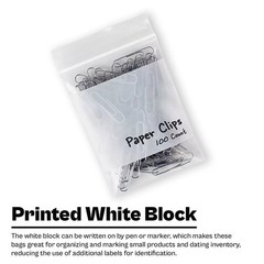 5″x8″ (1000) Clear Reclosable Bag, Writeable White Block, Water-Resistant, 4 Mil