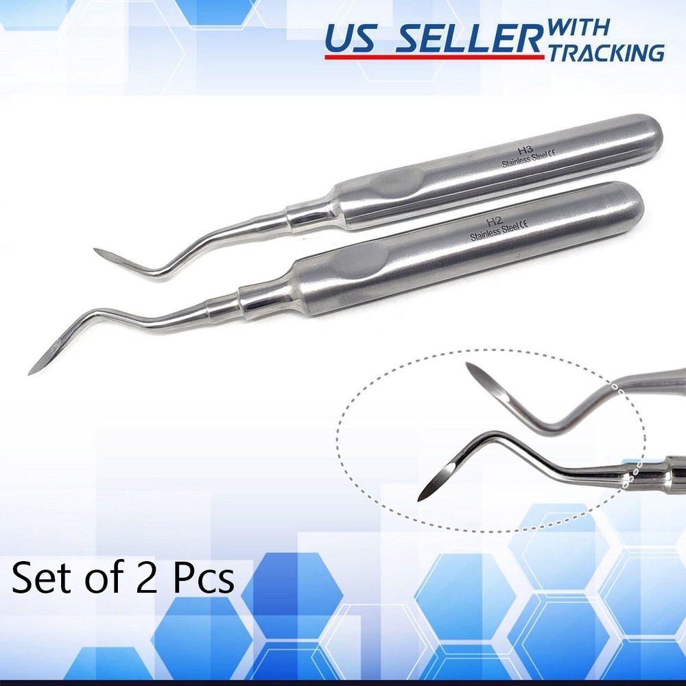 2 Pcs DENTAL HEIDBRINK ROOT TIP PICKS ELEVATORS H2 + H3 RIGHT LEFT SLIM HANDLES