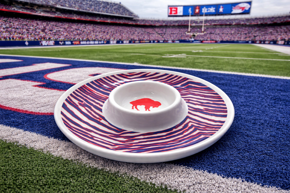 Buffalo Bills Serving Platter w/ Dip Bowl | Red White Blue Buffalo Zubaz Design
