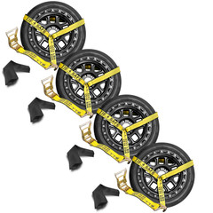 USA 4 Pack 2″ x 10′ Side Mount Wheel Net Tie Down Kit w/Wire J Hook Auto Hauler