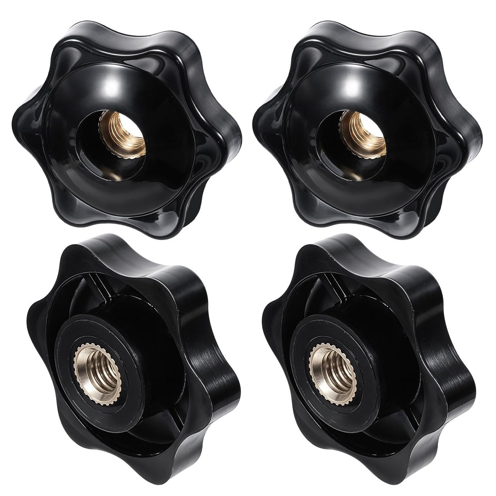 4 PCS 6 Star Knobs, Black Nylon Screw-On Type Thru Threaded Knob Nuts, M6 Hex…