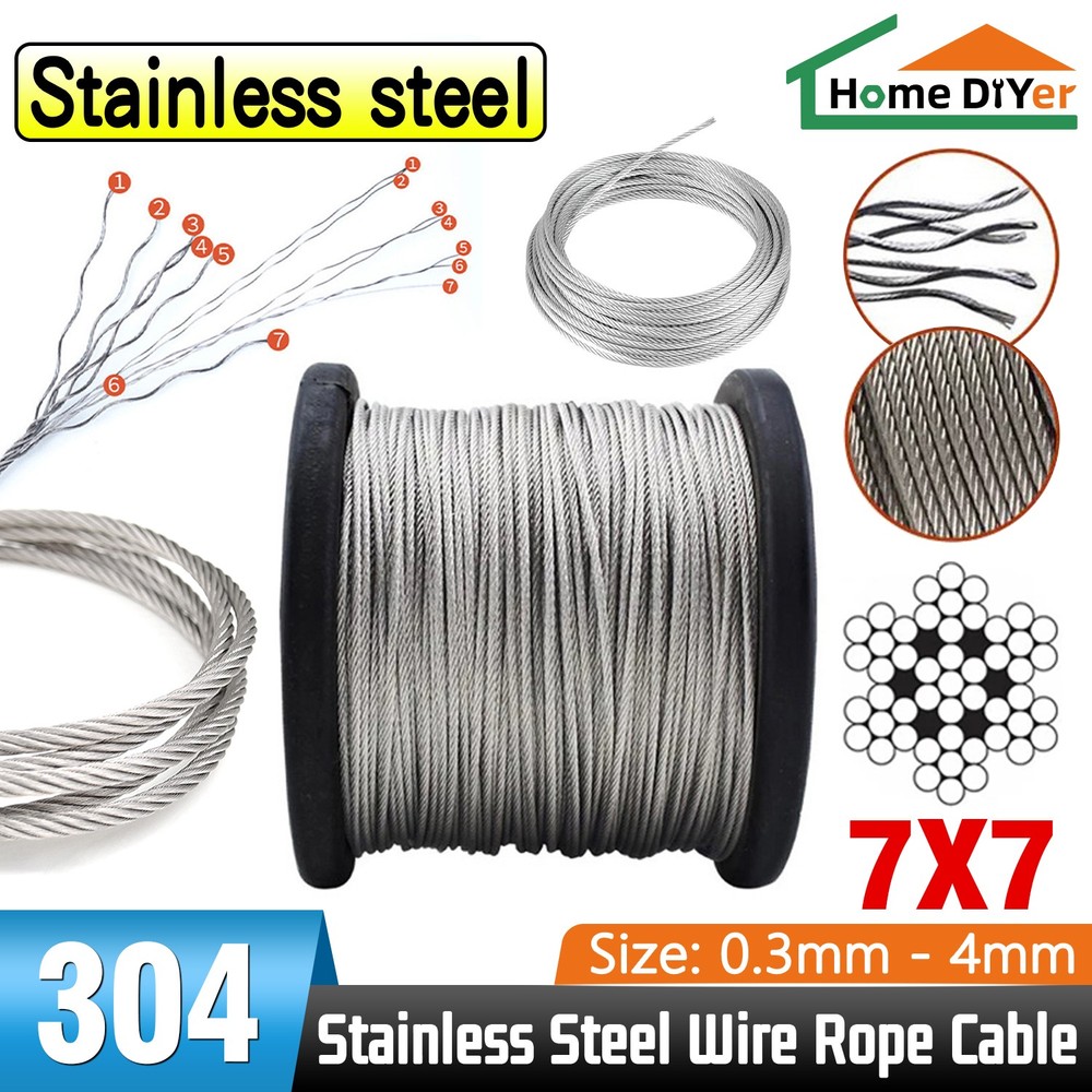 Stainless Steel 304 7×7 Wire Rope Cable Rigging 0.45 0.3 0.4 0.5 0.6 0.8 1 – 4mm