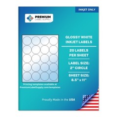 500 Premium 2″ Glossy White circle stickers / Inkjet Only Labels 20 per sheet