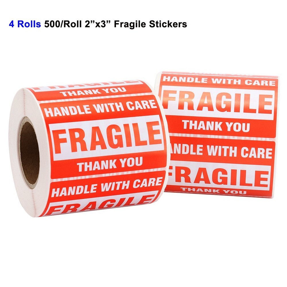 4 Rolls 500/Roll 2×3 FRAGILE Handle with Care Thank You Shipping Labels/Stickers