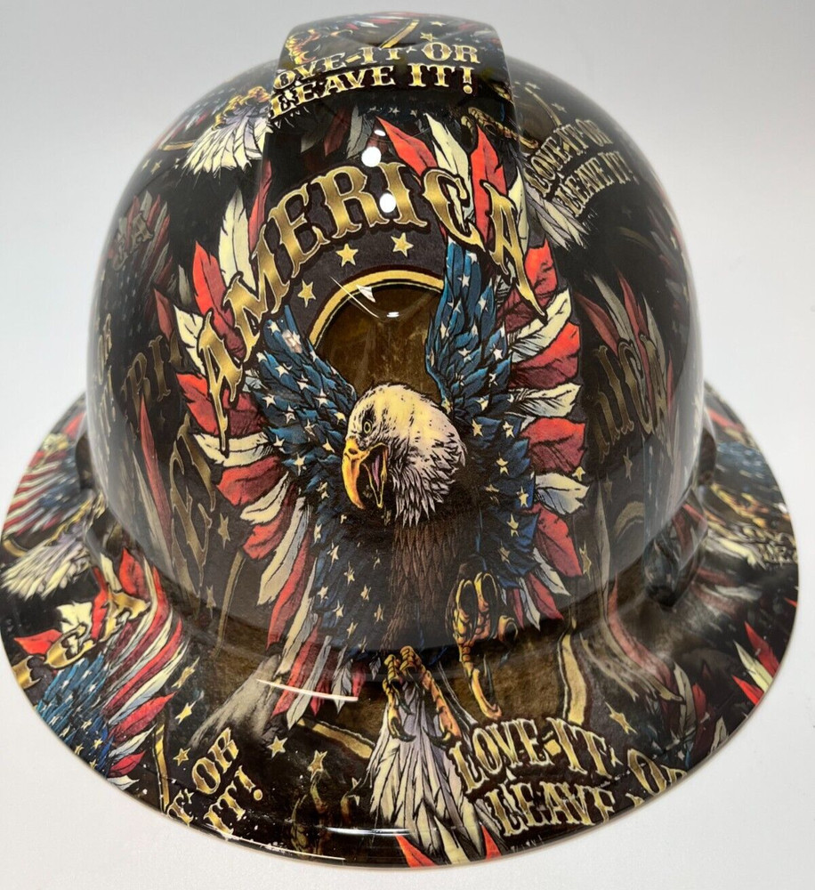 New Full Brim Hard Hat Custom Hydro Dipped AMERICA LOVE IT OR LEAVE IT