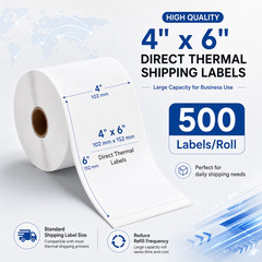 4×6 Thermal Shipping Labels 500 Labels/Roll Compatible Zebra Rollo Jadens 1Roll