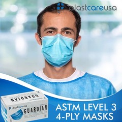 PlastCare USA Box of 50 4-Ply ASTM Level 3 Face 1 Count (Pack 50), Blue