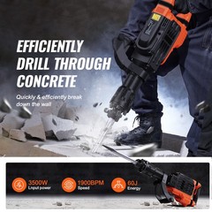 VEVOR Demolition Jack Hammer Concrete Breaker 3500W Electric 2 Chisel Bits Black