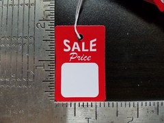 100 Red White Sale Price Tags w/ String Merchandise Garment Hang Coupon Small