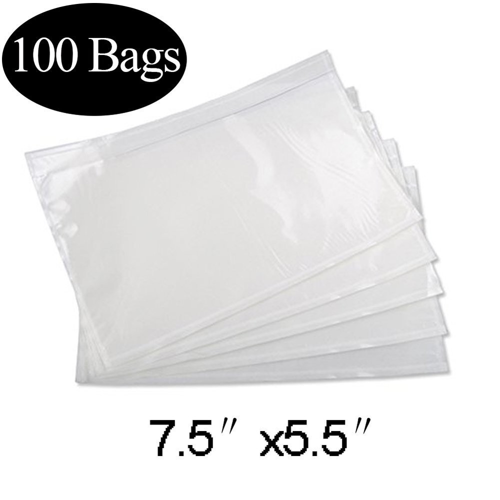 100 Packing List Pouches 7.5×5.5 Shipping Label Enclosed Envelopes Adhesive