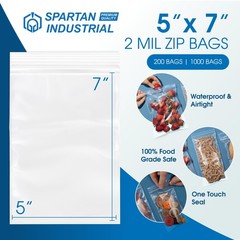 Spartan Industrial – 5” X 7” (1000 Count) 2 Mil Clear Reclosable Zip Plastic Pol