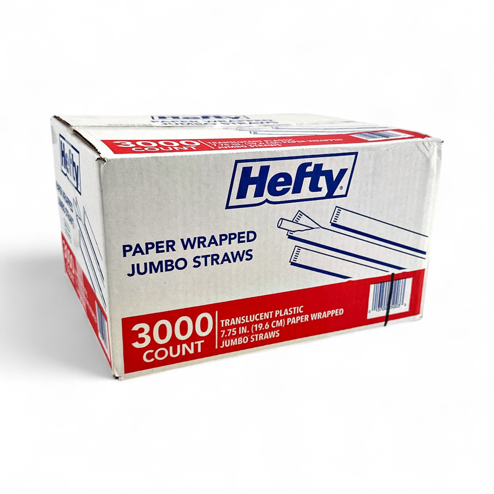 Hefty Jumbo Translucent Idividually Wrapped Plastic Straws, 7.75″ – 3,000 Count