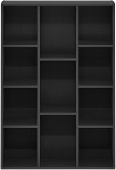 11-shelf reversible bookcase, black wood finish