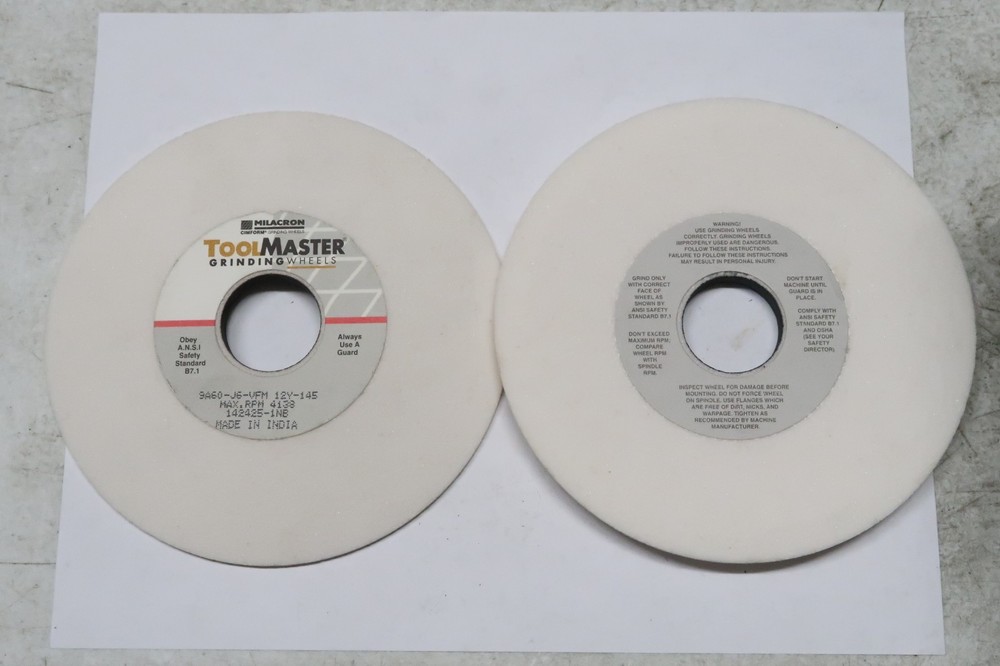 2 pcs MILACRON Toolmaster 6″ x 1/2″ x 1-1/4″ Concave Grinding Wheels 9A60-J6-VFM