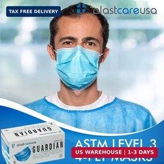 PlastCare USA Box of 50 4-Ply ASTM Level 3 Face Masks, Disposable (Blue)