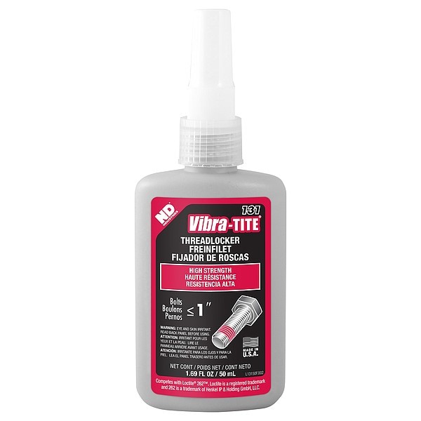 Vibra-Tite Threadlocker, VIBRA-TITE 131, Red, High Strength, Liquid, 50 mL