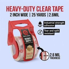 Tape Logic Heavy Duty Packing Tape with Dispenser (2 Pack) – 2.6 Mil Thick Cl…