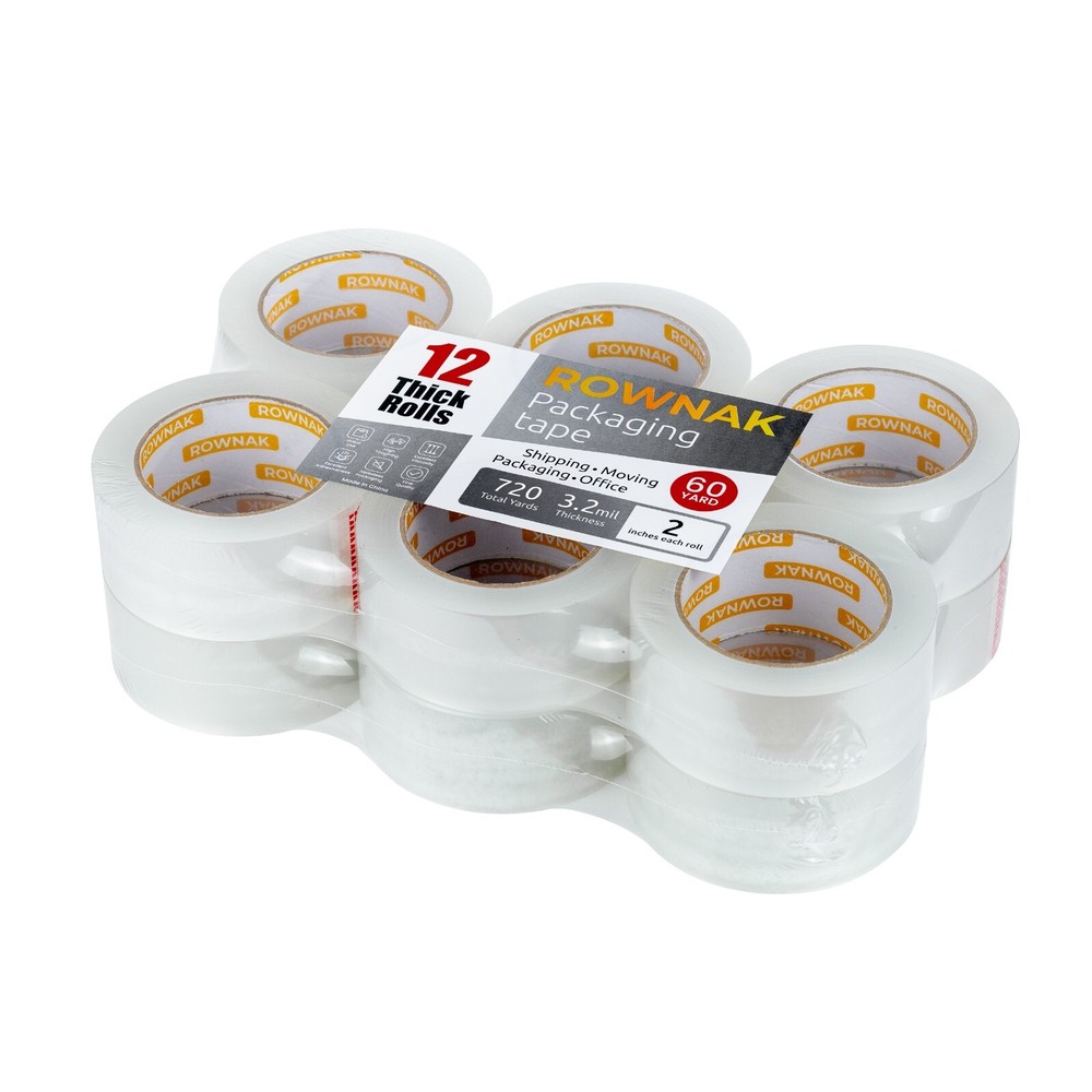 ROWNAK Clear Packaging Tape 12rolls–3.2mil Thick, 2.0 inches Wide,60 Yards Roll