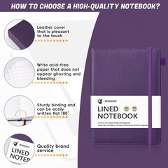 Winkooy Leather Hardcover Lined Journal Notebook A5 366 Pages Pen Loop, Purple
