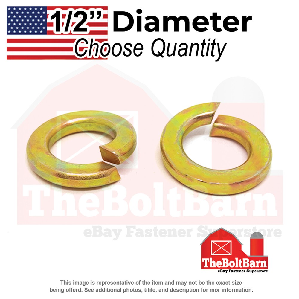 1/2″ Grade 8 Split Lock Washers Zinc Yellow USA Made (Pick Quantity)