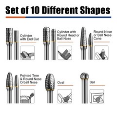 10Pcs Die Grinder Bits W/ 1/4″ Shank, Tungsten Carbide Burr Set for Metal Steel