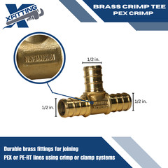 5 Pcs XFITTING 1/2″ x 1/2″ x 1/2″ Pex Tee, Pex Barb Crimp Tee, Lead Free Brass