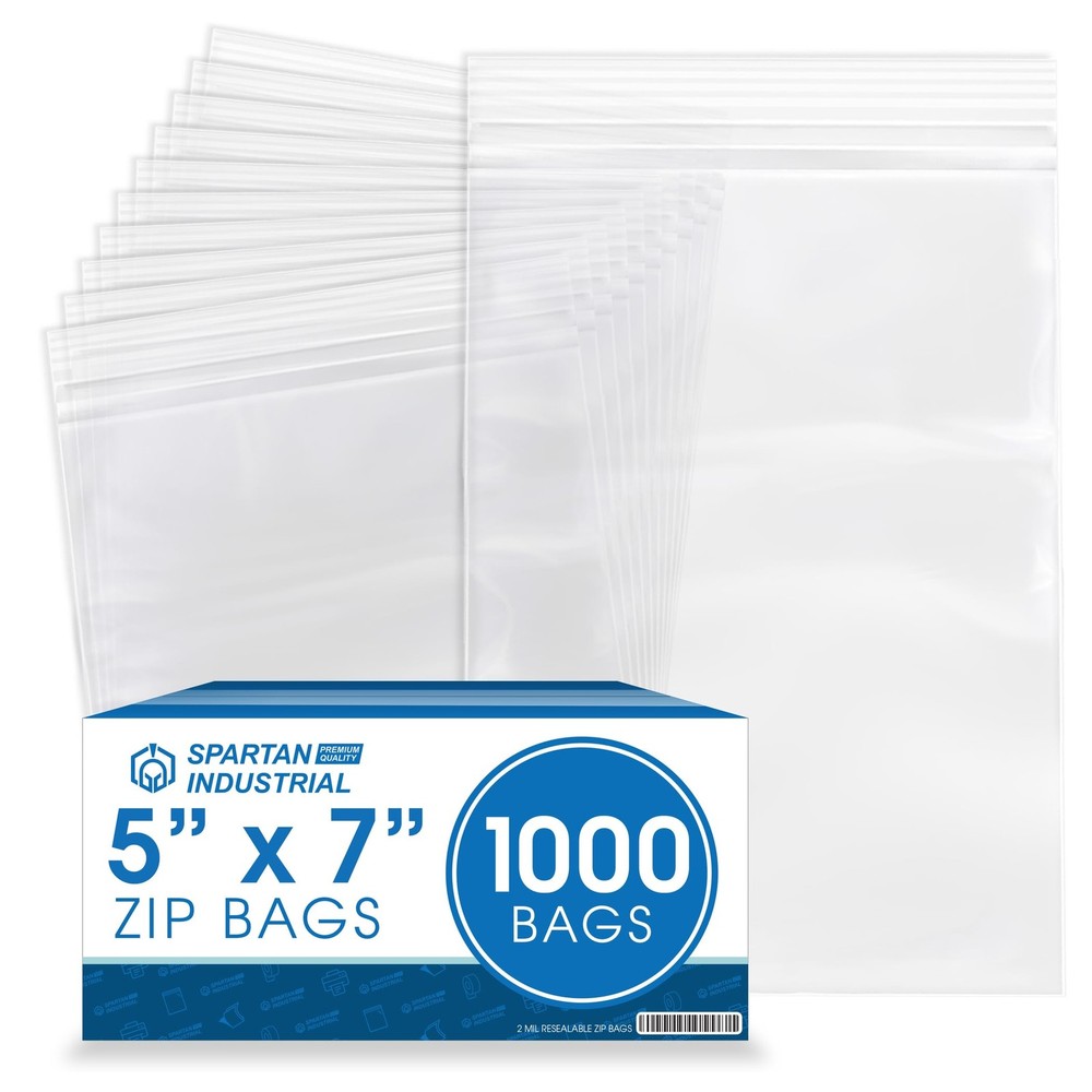 1000 Count 5×7 inch Clear Zip Bags, 2 Mil, Reclosable, Plastic, Poly, Lock