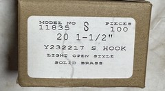 Box Of 100 Solid Brass S Hooks 1-1/2” 1.5” Light Open Style Brand New