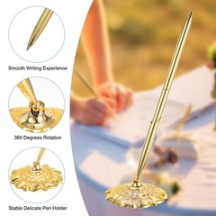 1 Set Wedding Pen with Pen Holder Guest Book Pen with Holder Gold Tone