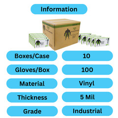 Non Latex,Vinyl Disposable Powder-Free Clear Gloves,5 MIL, Large, 1000 Pcs