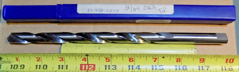 USA 31/64″ Dia X 6-1/2″ LOC X 9-1/4″ OAL Carbide Tip Straight Shank Drill Bit