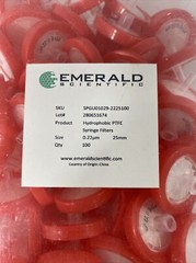 Emerald Scientific Syringe Filter 0.22 um Total of 200 Filters
