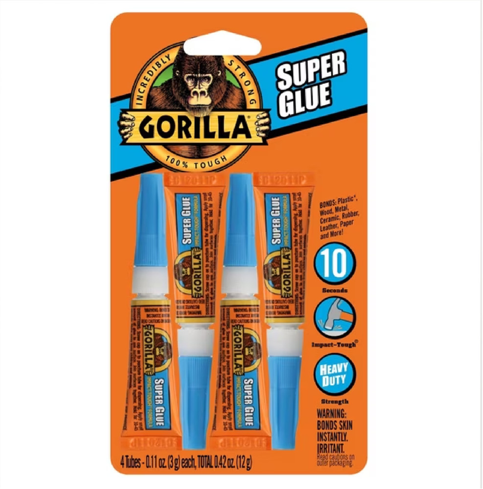 Gorilla Super Glue, Clear Glue, Four 3 Gram Tubes (Pack of 1) Free Shipping USA