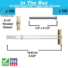 TOG1087 Toggler 24200 1/4″ x 20″ Wall Anchors with Bolts (Box of 100)