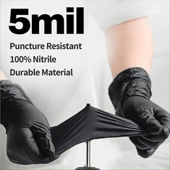 Disposable Nitrile Exam Gloves, 5 Mil Black, Powder-Free Heavy Duty Clean Glove