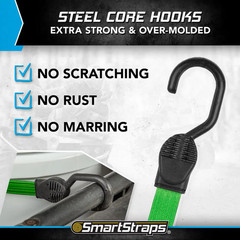 24 In. Green Flat Strap Bungee Cord with Hooks – 2 Pack
