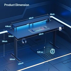 Gaming Desk with LED Lights & Power Outlet, Gamer Desk with Monitor Stand