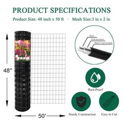 Black PVC Coated Welded Wire Fence 48 Inch x 50 Foot, 2 Inch x 3 Inch 16GA, G…