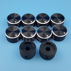 10Pcs 6.4mm 1/4” Black Aluminum 25 x 15.5mm Amplifier Audio Volume Rotary Knob