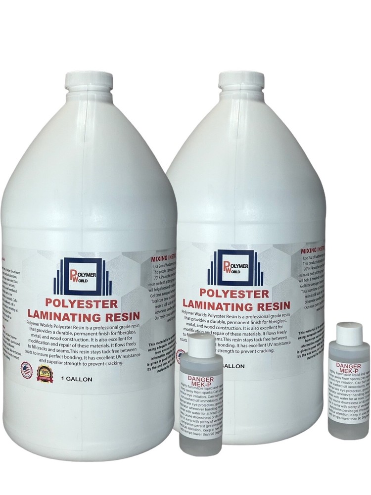 Polymer World Polyester Resin 2 Gal Kit For Boats RV’s Canoes Fiberglass Autos