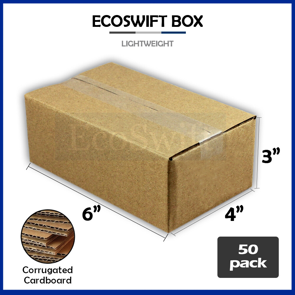 50 6x4x3 EcoSwift Cardboard Packing Moving Shipping Boxes Corrugated Box Cartons