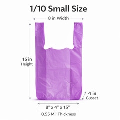 Purple T-Shirt Bags 1/10 Small 8x4x15 Medium- Duty 0.55 Mil Bulk Pack