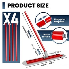 48”x12”Bull Float Concrete Tool w/4 Handles Aluminum Alloy Concrete Grey