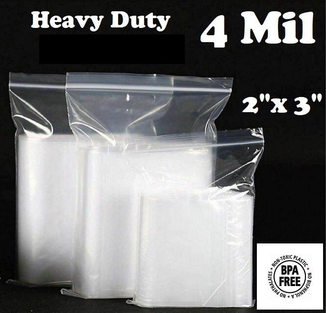 100 – 2″ x 3″ ZIP SEAL BAGS CLEAR 4 MIL PLASTIC RECLOSABLE TOP LOCK MINI BAGGIES