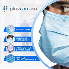 PlastCare USA ASTM Level 1 3-Ply Face Masks, Disposable Blue Masks in 50 or 1…
