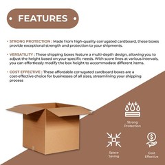 12 1/2 x 12 1/2 x 6″ Multi-Depth Corrugated Boxes, Brown 25/Bundle ECT-32