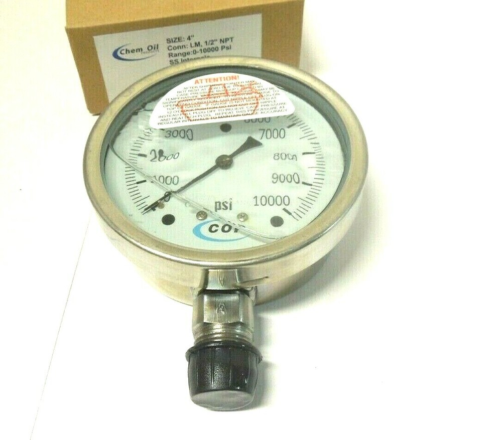 Gauge 4″ Face S/S Case 0-10000 PSI 1/2″ NPT Stainless Tube & Socket Filled 323FF