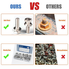 900 Pcs Stainless Steel Flat Washers for Screws, 304 Stainless Steel, Assorted S