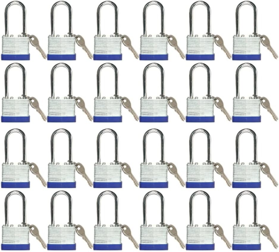 Lot of 24 Piece 40mm Laminated Pad Locks Keyed the Same Alike Long Shackle