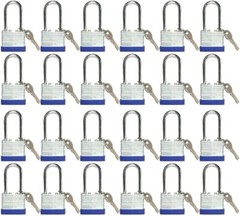 Lot of 24 Piece 40mm Laminated Pad Locks Keyed the Same Alike Long Shackle
